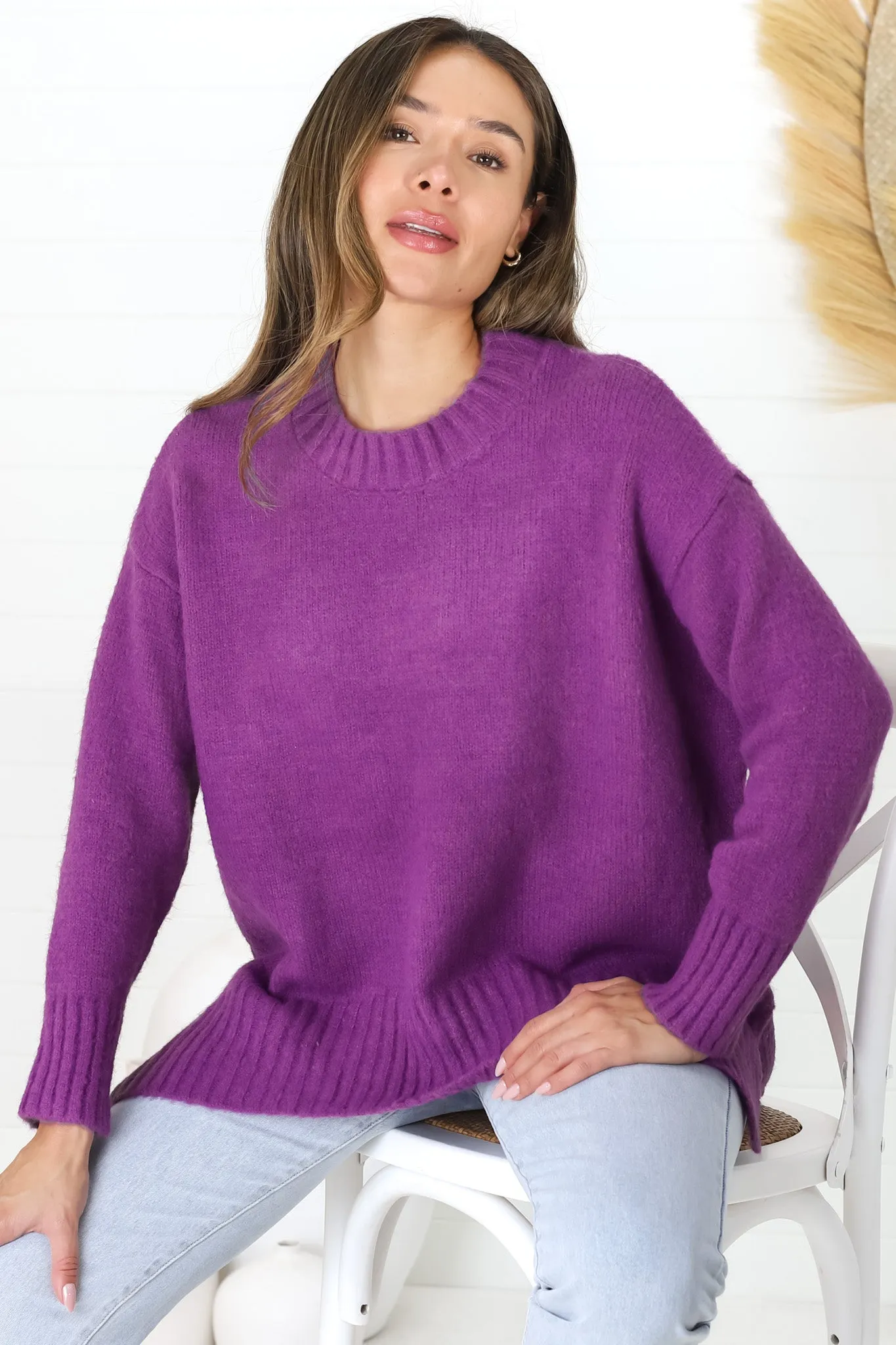 Sammy Jumper - Crew Neck Ribbed Shark Bite Hemline Jumper in Purple sold by Salty Crush product image thumbnail 2