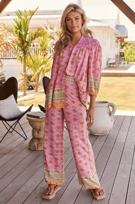 Jax Pants - High Waisted Straight Leg Pant in Blushing Meadow Print sold by Salty Crush