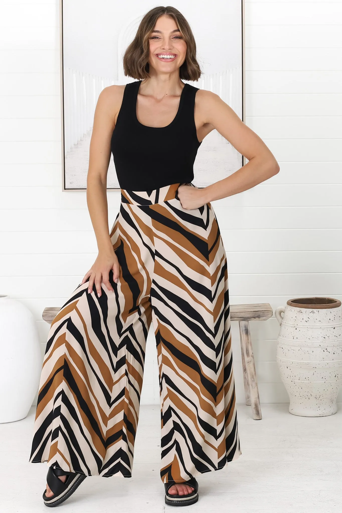 Ayden Pants - High Waist Wide Leg Pants in Raquel Print sold by Salty Crush
