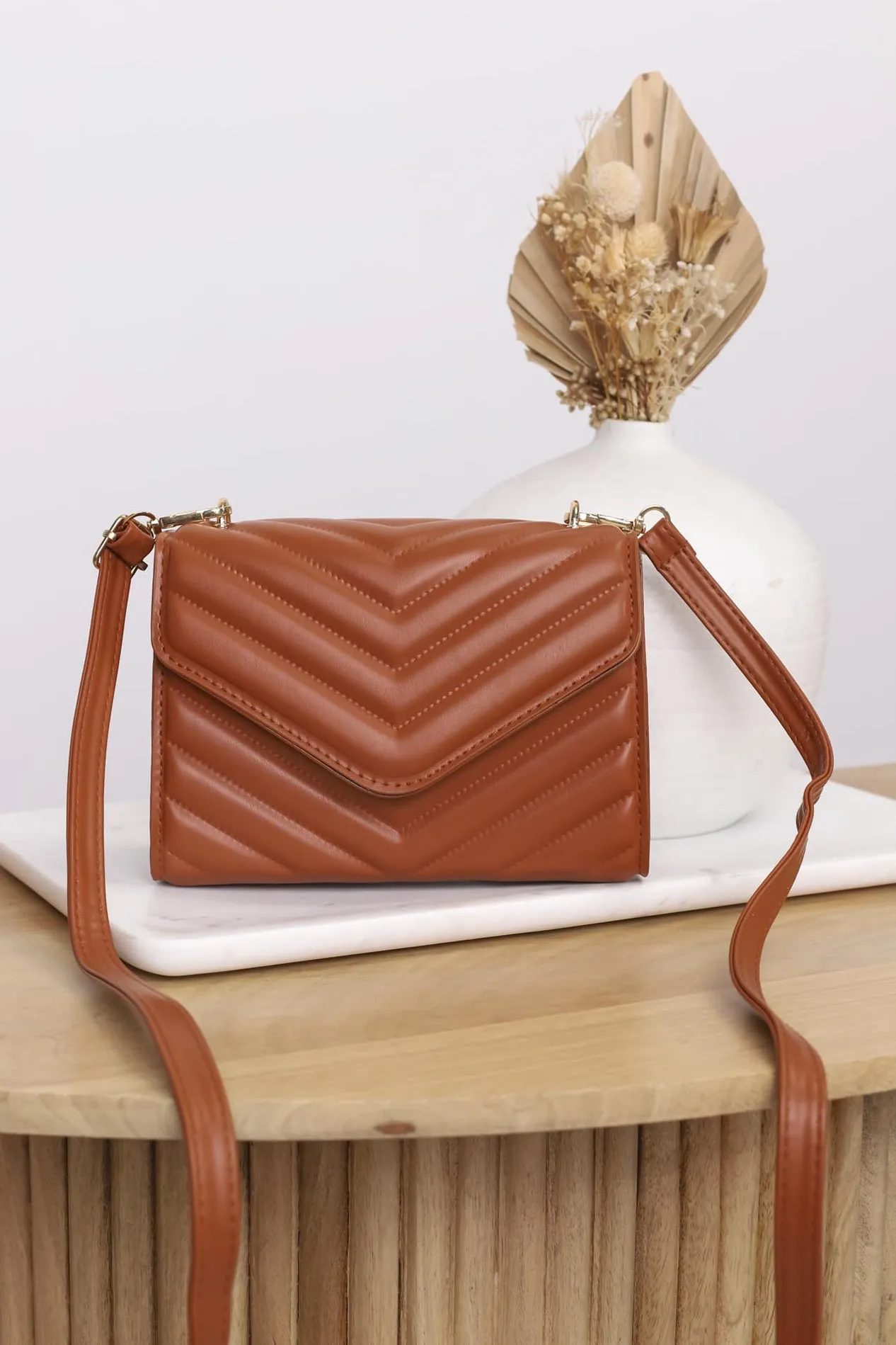Rosie Chevron Quilted Bag - Brown sold by Salty Crush product image thumbnail 4
