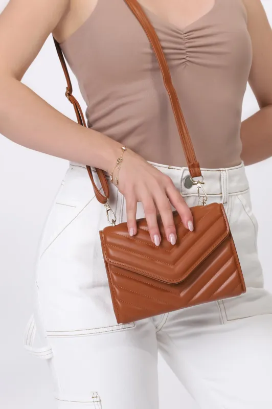 Rosie Chevron Quilted Bag - Brown sold by Salty Crush