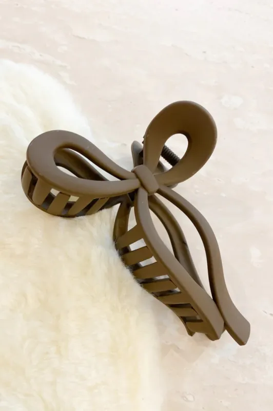 Bow Peep Claw Clip - Matte Bow Hair Clip in Brown sold by Salty Crush