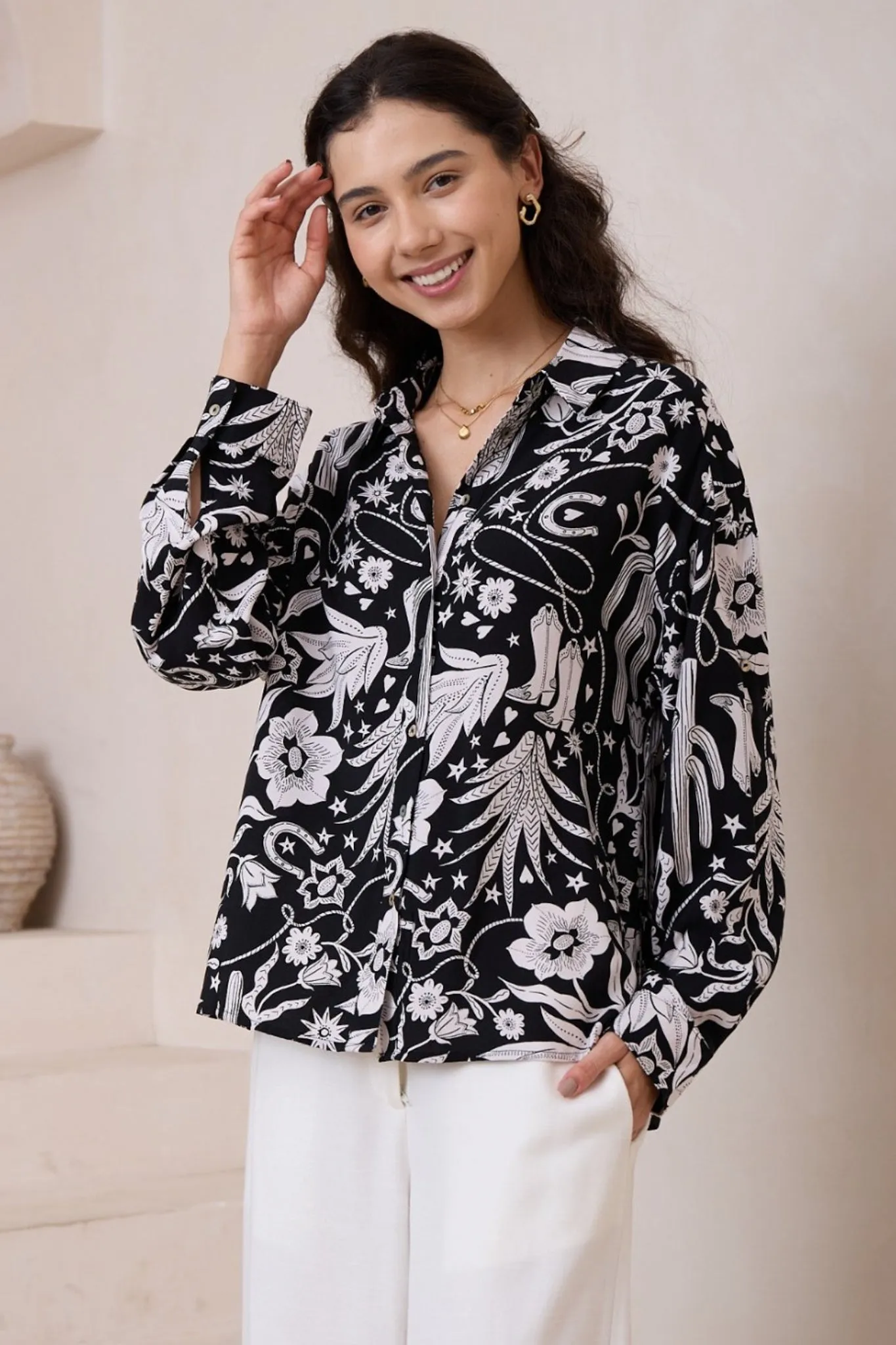 Billi Shirt - Long Sleeve Button Down in Wyoming Print sold by Salty Crush product image thumbnail 5