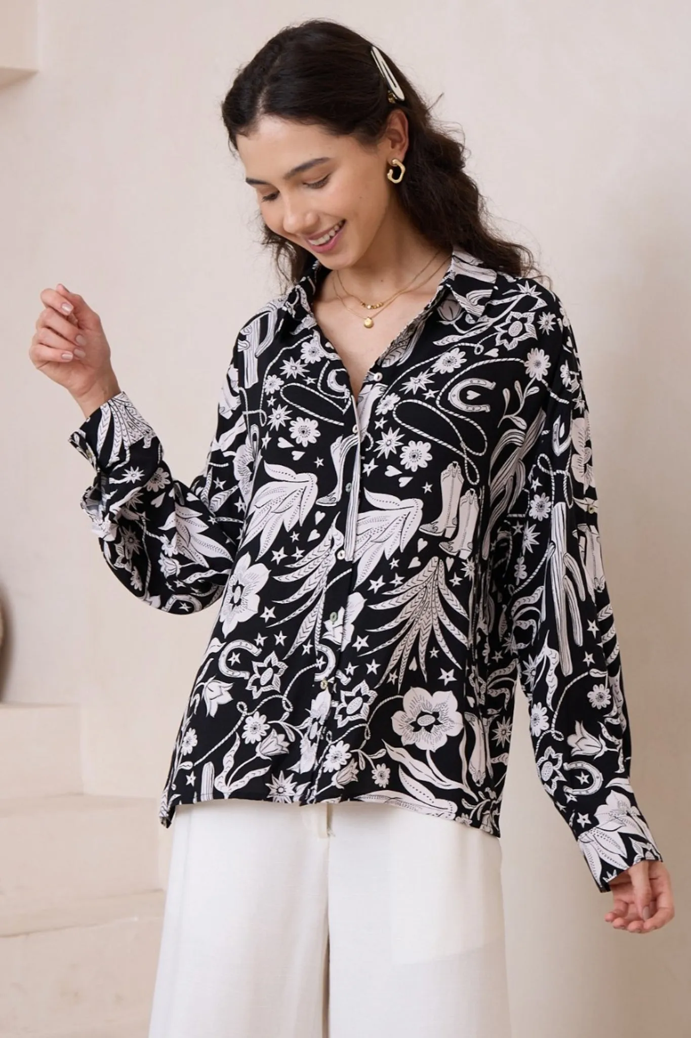 Billi Shirt - Long Sleeve Button Down in Wyoming Print sold by Salty Crush product image thumbnail 4