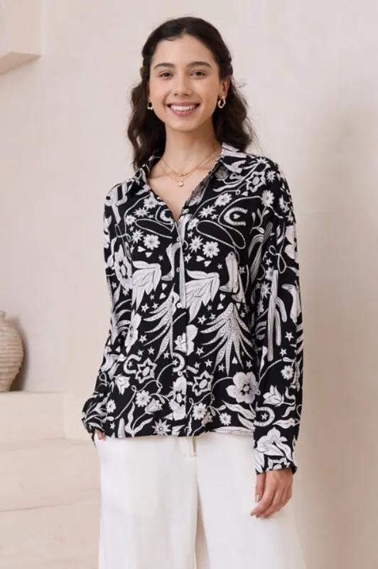 Billi Shirt - Long Sleeve Button Down in Wyoming Print sold by Salty Crush