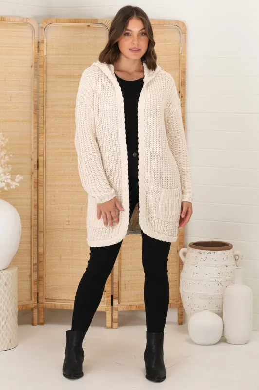 Chase Cardigan - Cable Knit Hooded Cardigan in Beige sold by Salty Crush