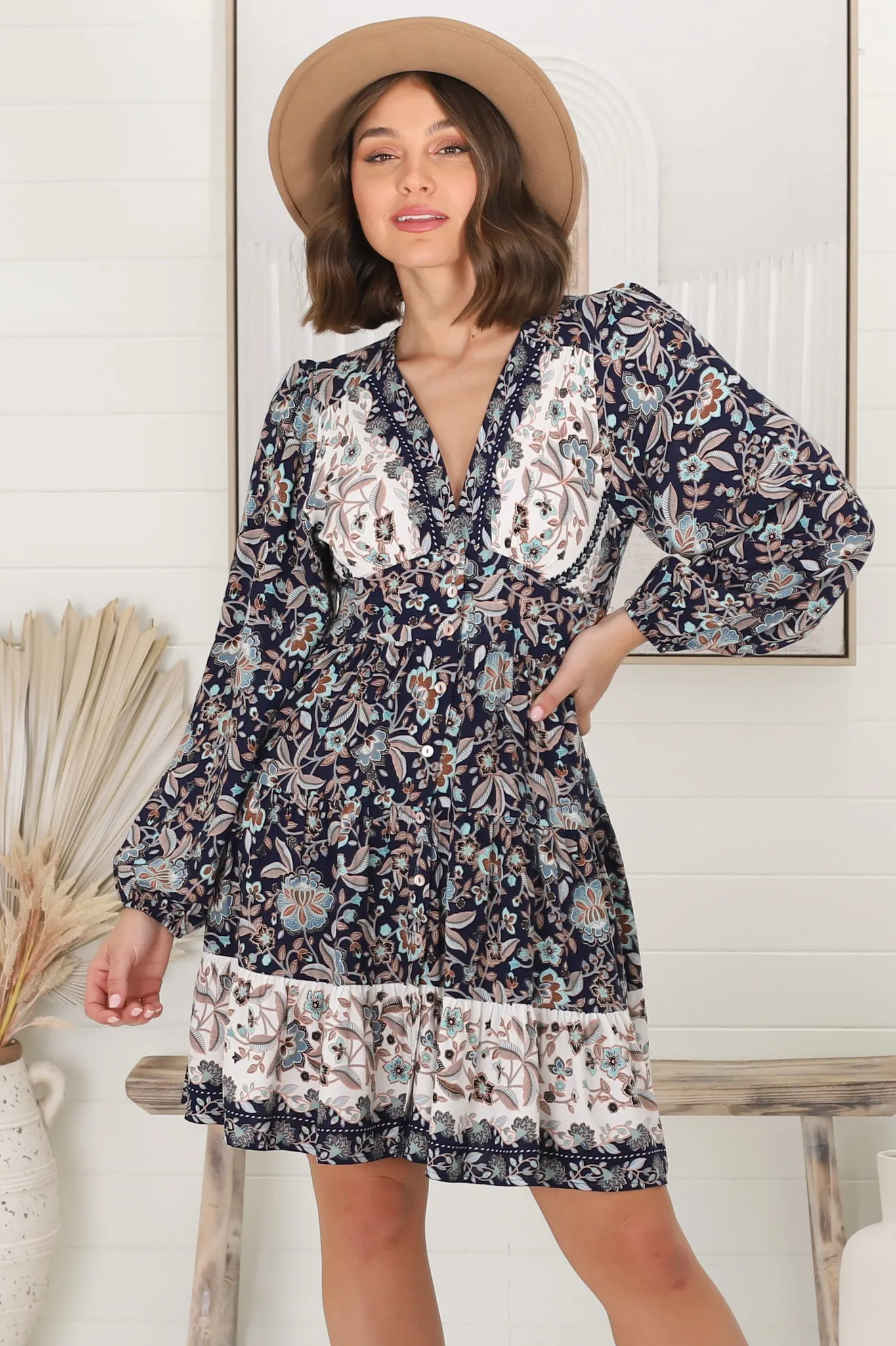 Soho Mini Dress - A Line Button Down Tiered Dress in Chelse Print sold by Salty Crush product image thumbnail 5