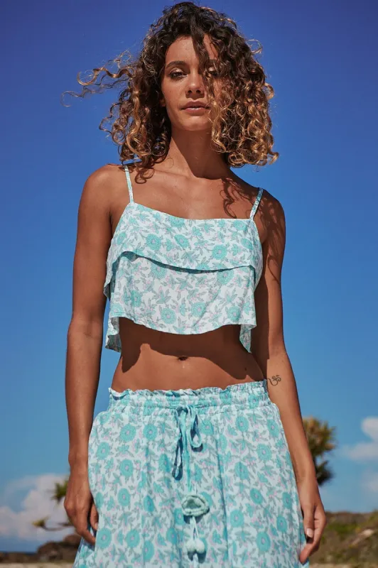 JAASE - Jordyn Top: Adjustable Strap Layered Crop in Laguna Print sold by Salty Crush