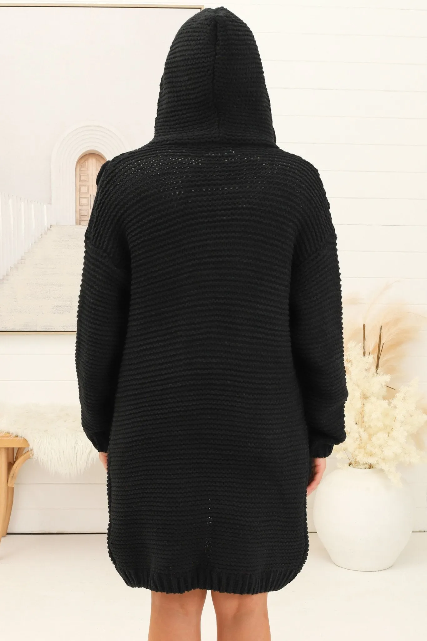 Toolara Cardigan - Thick Cable Knit Hooded Cardigan with Pocket in Black sold by Salty Crush product image thumbnail 5