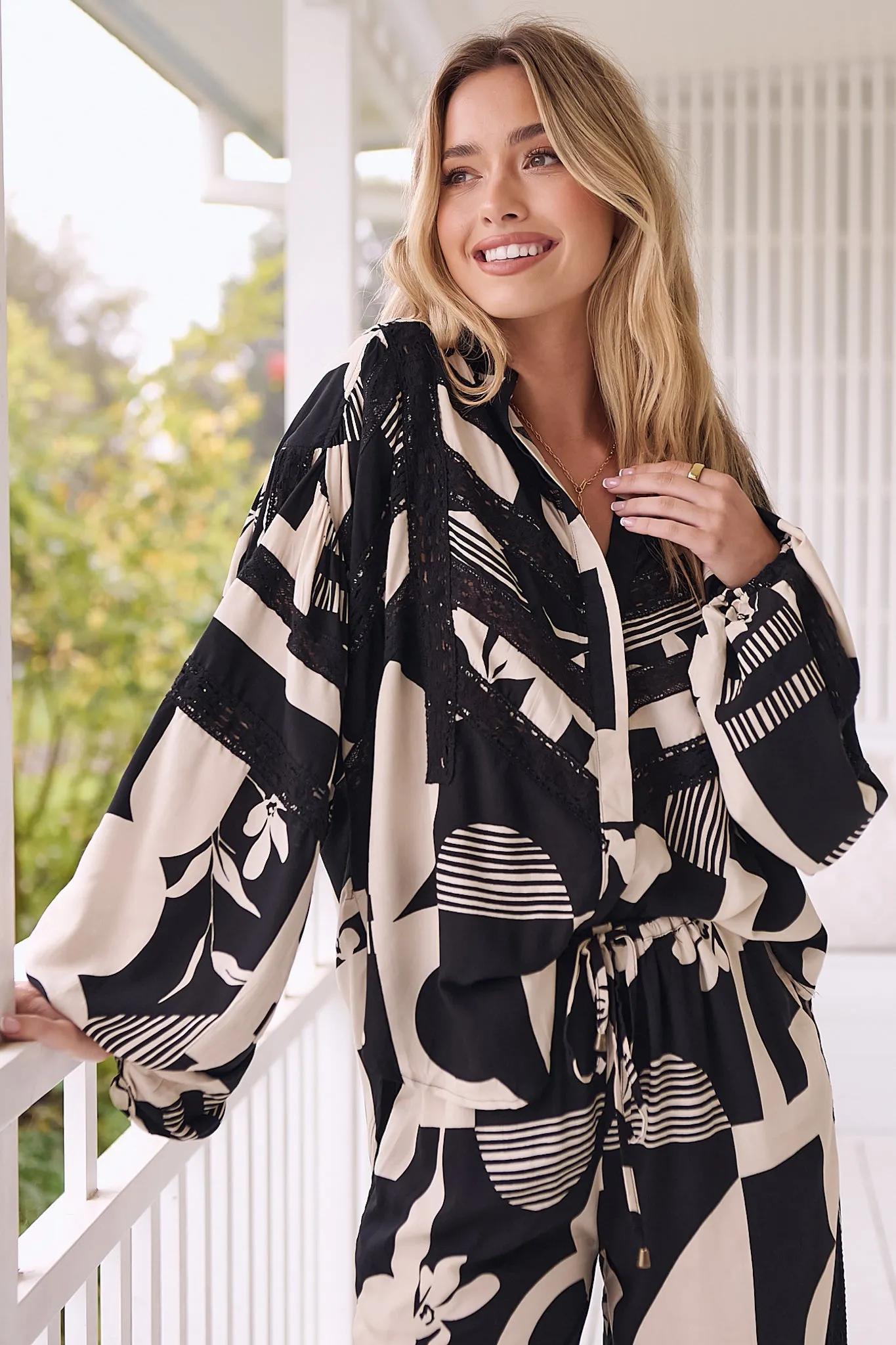 JAASE - Joi Blouse: Lace Detailed Button Down Shirt in Genevieve Print sold by Salty Crush product image thumbnail 5