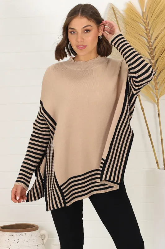 Irina Jumper - Crew Neck Batwing Sleeve Open Sides Jumper in Camel made by Salty Crush