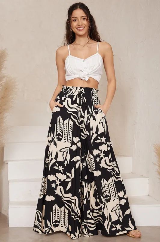 Charli Pants - Paper Bag High Waisted Wide Leg Pants in Salt Lake Print sold by Salty Crush