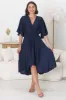 Satina Midi Dress - A Line Dress with Bell Sleeves in Navy sold by Salty Crush