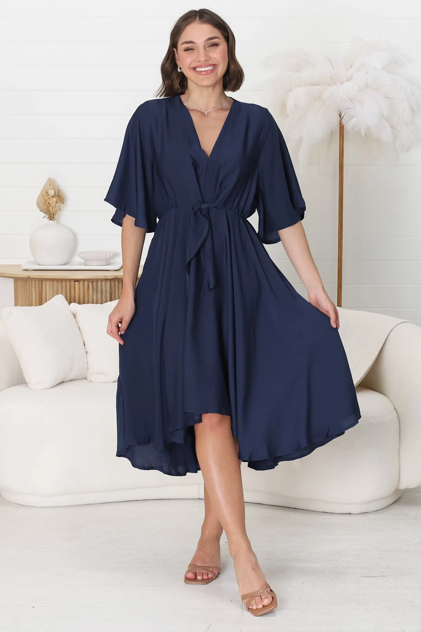 Satina Midi Dress - A Line Dress with Bell Sleeves in Navy sold by Salty Crush product image thumbnail 2