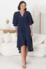 Satina Midi Dress - A Line Dress with Bell Sleeves in Navy sold by Salty Crush