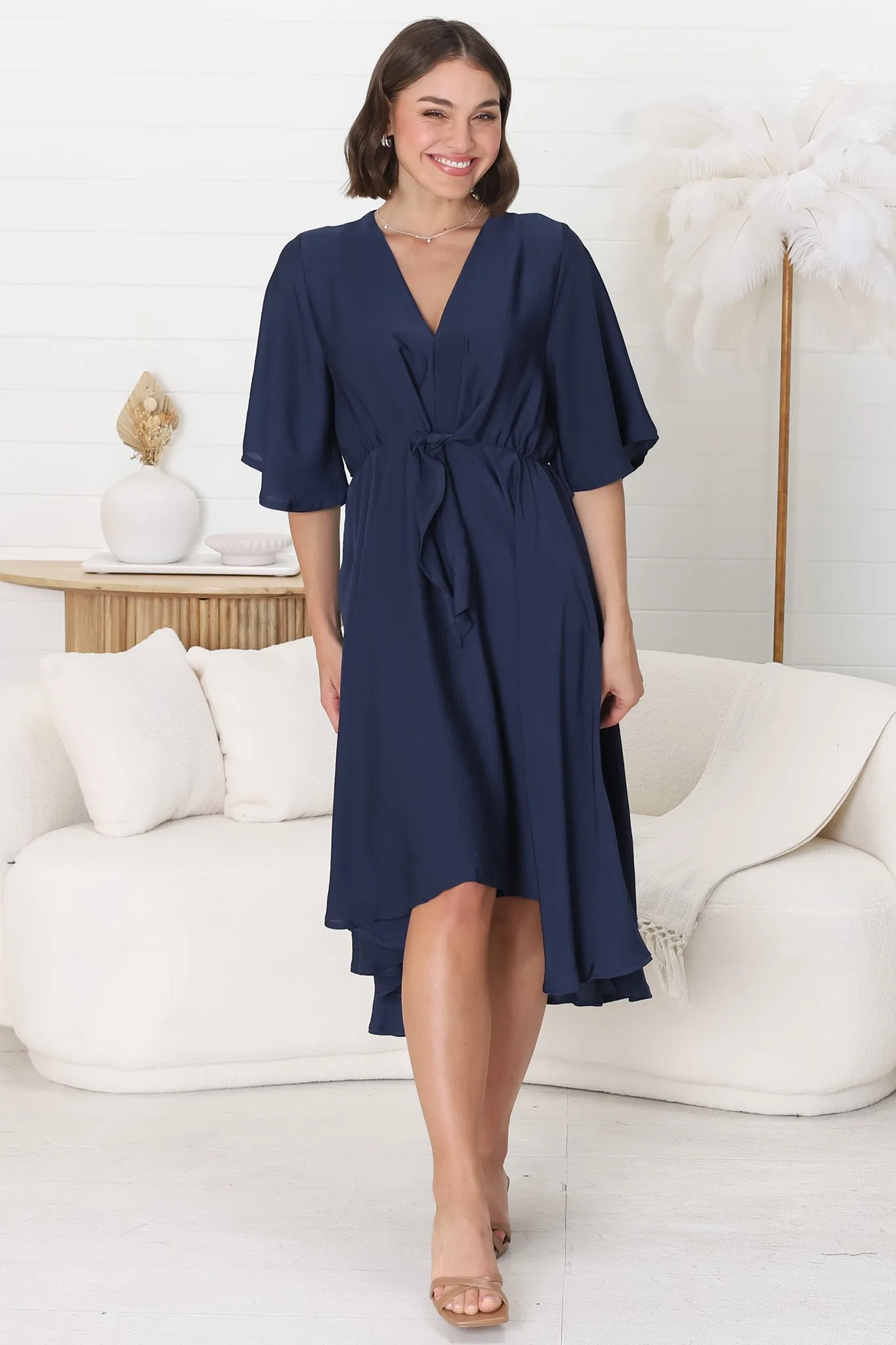 Satina Midi Dress - A Line Dress with Bell Sleeves in Navy sold by Salty Crush product image thumbnail 4