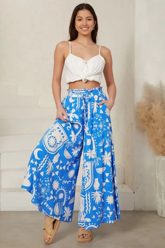 Mezza Pants - Paper Bag High Waisted Wide Leg Pant In Morelia Print sold by Salty Crush