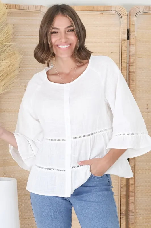 Florli Blouse - Oversize Tiered Button Down Smock Blouse in White sold by Salty Crush
