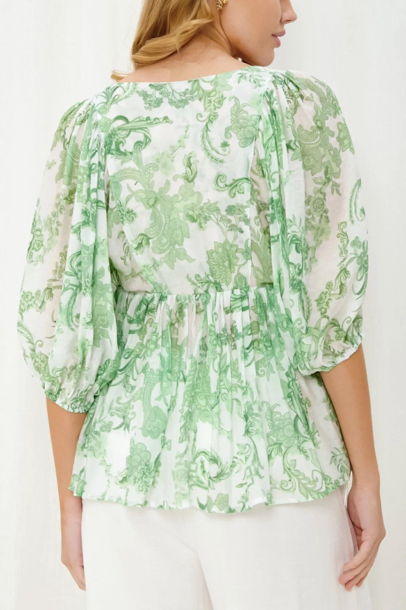Orla Blouse - Scoop Neckline Smock Top with Delicate Detailing in Tahlee Print sold by Salty Crush product image thumbnail 5
