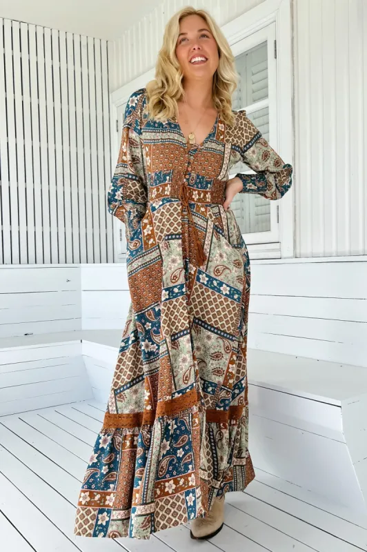 knee length dresses for ladies Jaase Long Sleeve Floral Maxi Dress Medium – Bayshore Boho