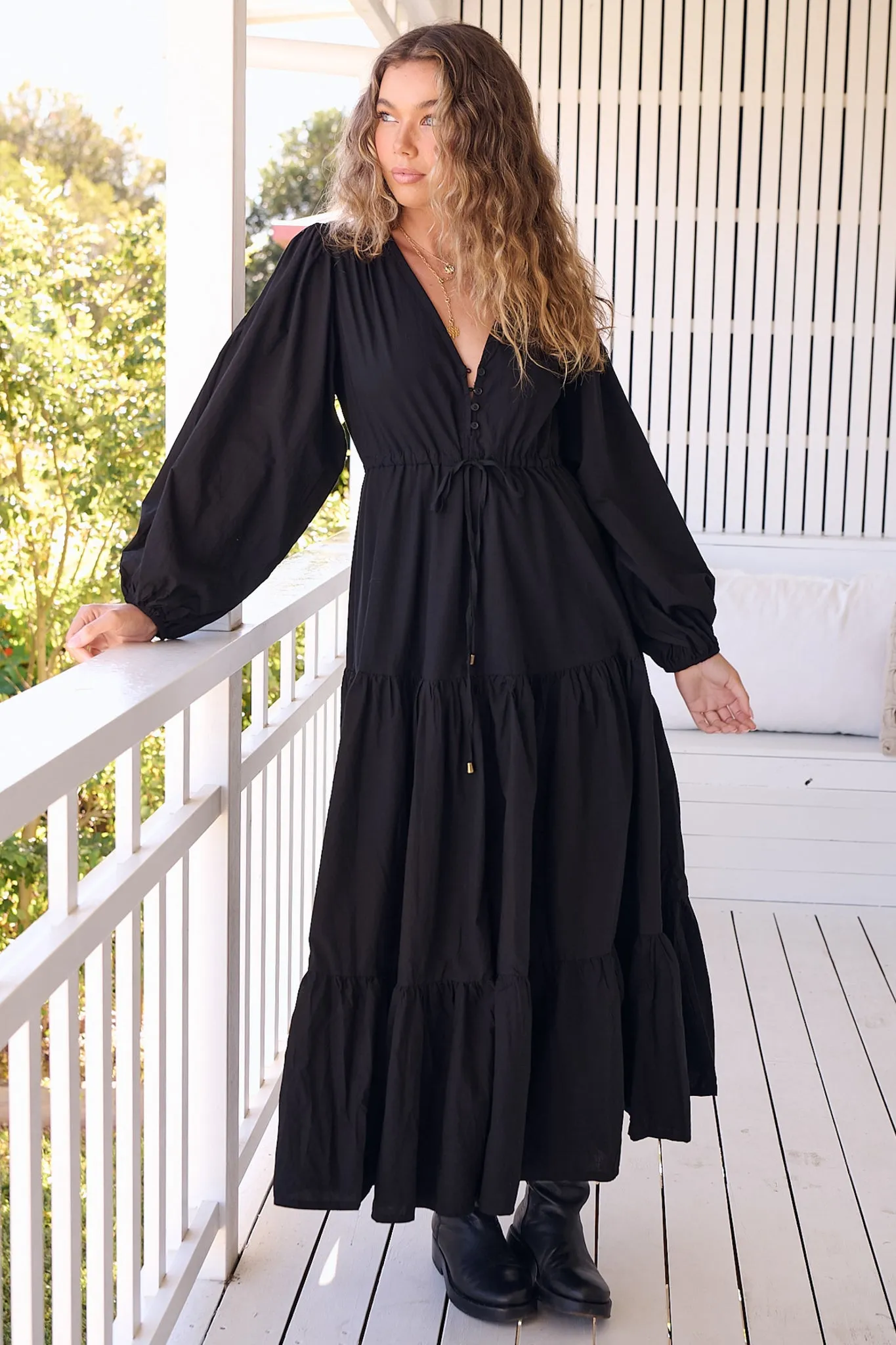 JAASE - Teresa Maxi Dress: A Line Dress with Long Balloon Sleeves in Onyx sold by Salty Crush product image thumbnail 4