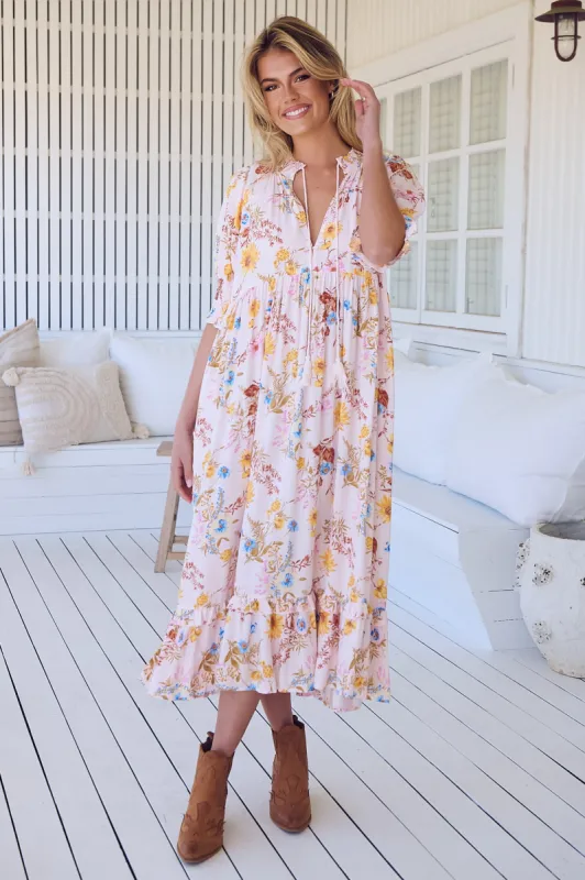 JAASE - Kora Midi Dress: Short Balloon Sleeve Shift Dress in Bambalina Print sold by Salty Crush