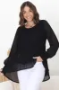 Kayt Blouse - Plisse Long Sleeve Top with High-Low Hemline in Black sold by Salty Crush