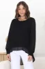 Kayt Blouse - Plisse Long Sleeve Top with High-Low Hemline in Black sold by Salty Crush