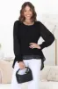 Kayt Blouse - Plisse Long Sleeve Top with High-Low Hemline in Black sold by Salty Crush