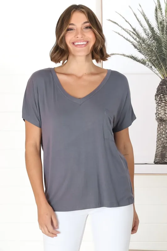 Rose T-Shirt - Relaxed Tee with Bust Pocket Detail in Grey sold by Salty Crush