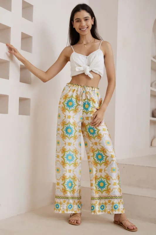 Giani Pants - Highwaisted Silk Look Straight Leg Pants in Carmel Print sold by Salty Crush