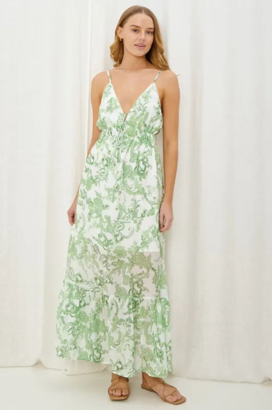 Calla Maxi Dress - Deep V Neck Spaghetti Strap Sun Dress in Tahlee Print sold by Salty Crush
