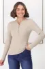 Emilia Knit Top - Gold Button Neckline Ribbed Top in Beige sold by Salty Crush