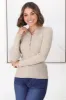 Emilia Knit Top - Gold Button Neckline Ribbed Top in Beige sold by Salty Crush