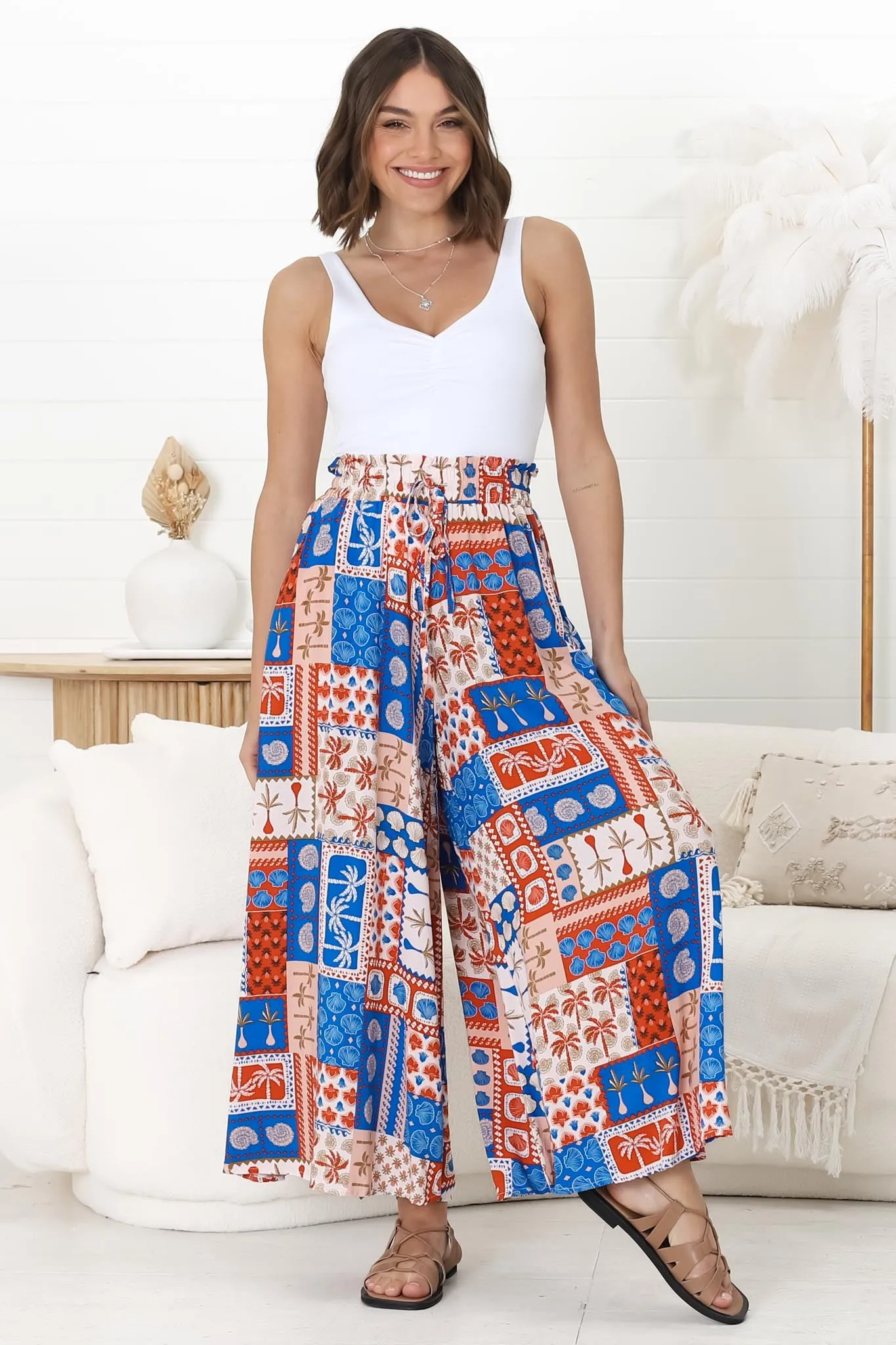 Mezza Pants - Paper Bag High Waisted Wide Leg Pant In Odara Print sold by Salty Crush