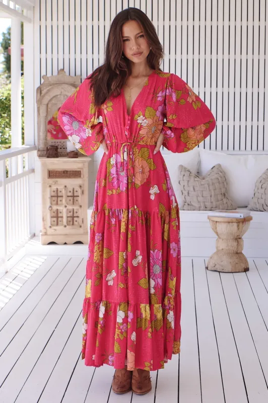 JAASE - Teresa Maxi Dress: A Line Dress with Long Balloon Sleeves in Timeless Print sold by Salty Crush
