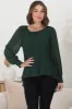 Kayt Blouse - Plisse Long Sleeve Top with High-Low Hemline in Green sold by Salty Crush