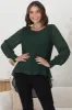 Kayt Blouse - Plisse Long Sleeve Top with High-Low Hemline in Green sold by Salty Crush
