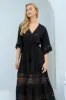 Kaely Maxi Dress - Delicate Lace Panel Detailed A Line Dress in Black sold by Salty Crush