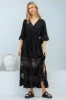 Kaely Maxi Dress - Delicate Lace Panel Detailed A Line Dress in Black sold by Salty Crush
