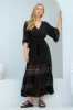 Kaely Maxi Dress - Delicate Lace Panel Detailed A Line Dress in Black sold by Salty Crush