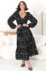 Elias Midi Dress - Shirred Elasticated Bodice A Line Dress with Long Sleeves in Astra Black sold by Salty Crush