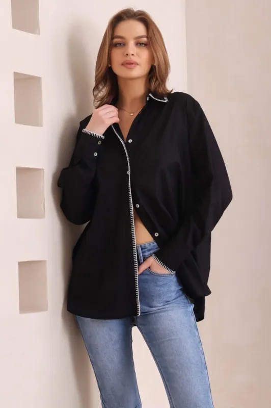 Whistler Shirt - Contrast Stitch Button Down Shirt in Black sold by Salty Crush