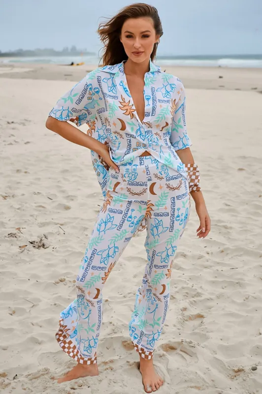 Jax Pants - High Waisted Straight Leg Pant in Rhodes Print sold by Salty Crush