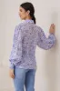 Aralyn Blouse - Balloon Sleeve Button Down Shirt in Camie Print Blue sold by Salty Crush