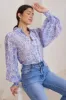 Aralyn Blouse - Balloon Sleeve Button Down Shirt in Camie Print Blue sold by Salty Crush