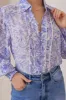 Aralyn Blouse - Balloon Sleeve Button Down Shirt in Camie Print Blue sold by Salty Crush