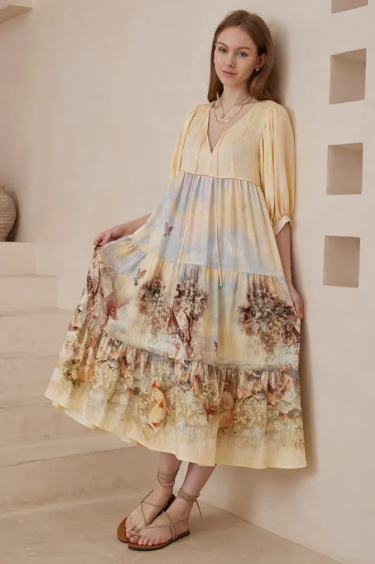 Gloria Maxi Dress - Tiered Smock Dress in Grasie Print sold by Salty Crush
