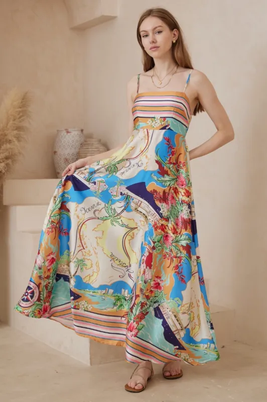 Bonita Maxi Dress: Spaghetti Strap Sun Dress in Betina Print sold by Salty Crush