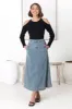 Delta Denim Midi Skirt - A Line Skirt with Contrast Stitching in Light Denim sold by Salty Crush